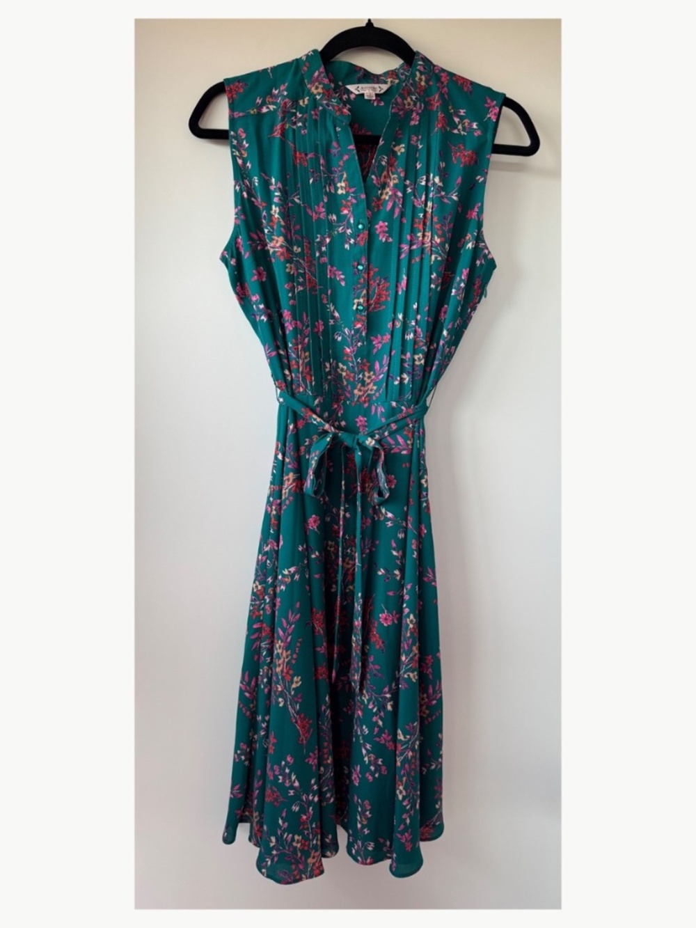 Nanette Lepore Teal Floral Midi Dress with Pink Accents